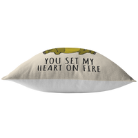 Cute Dragon Throw Pillow - Romantic Boyfriend or Girlfriend Gift - You Set My Heart On Fire - Valentine or Birthday Present