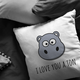 Cute Hippo Throw Pillow - Boyfriend or Girlfriend Gift - Romantic Valentine or Birthday Present - I Love You A Ton