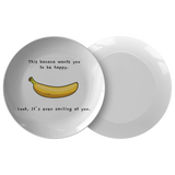 Cute Motivational Gift - Inspirational Present Idea - Cute Banana Plate - Quality Dinner Plate - Banana Wants You To Be Happy - Birthday