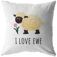 Romantic Throw Pillow - Boyfriend or Girlfriend Gift - I Love Ewe - Cute Sheep - Long Distance Relationship - Valentine or Birthday