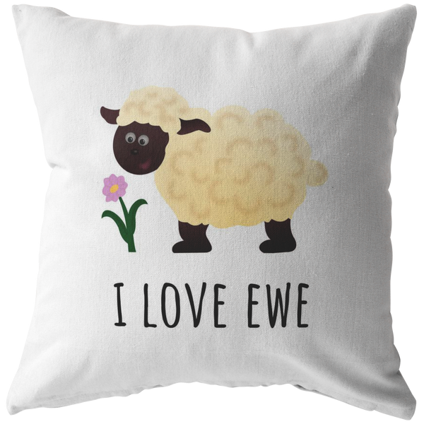 Romantic Throw Pillow - Boyfriend or Girlfriend Gift - I Love Ewe - Cute Sheep - Long Distance Relationship - Valentine or Birthday