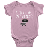 Cute Baby One-Piece - Funny Baby Shirt - Baby Shower Gift - Sleep All Day Rage All Night - Many Sizes And Colors Available - Baby Raccoon