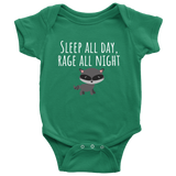 Cute Baby One-Piece - Funny Baby Shirt - Baby Shower Gift - Sleep All Day Rage All Night - Many Sizes And Colors Available - Baby Raccoon
