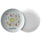 Personalized Plate For Kids - Cute Doodle Plate - Pizza, Burger, Ice Cream, Fries Plate - Birthday Gift for Kids - Cute Kids Present