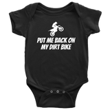 Dirt Bike Baby One-piece - Motocross Baby Shirt - Put Me Back On My Dirt Bike - Baby Shower Gift - Many Sizes And Colors - All Cotton