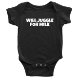 Funny Baby One-piece - Juggling Baby Shirt - Baby Juggler Bodysuit - Will Juggle for Milk - Many Sizes And Colors - All Cotton - Baby Shower