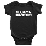 Cute Baby One-piece - Hydroponics Baby Shirt - Milk, Naps & Hydroponics - Many Sizes And Colors - Baby Gift Idea