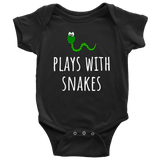 Cute Baby One-piece - Infant Bodysuit - Herpetology Baby Shirt - Plays With Snakes - Newborn Trough 24 Months Sizes - Many Colors Available