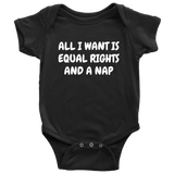 Funny Feminist Baby One-piece - Feminist Baby Bodysuit - Equal Rights And A Nap - Many Sizes And Colors Available - Baby Shower or Birthday