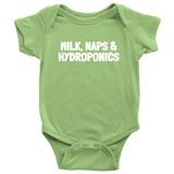 Cute Baby One-piece - Hydroponics Baby Shirt - Milk, Naps & Hydroponics - Many Sizes And Colors - Baby Gift Idea