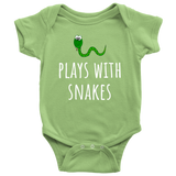 Cute Baby One-piece - Infant Bodysuit - Herpetology Baby Shirt - Plays With Snakes - Newborn Trough 24 Months Sizes - Many Colors Available