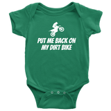 Dirt Bike Baby One-piece - Motocross Baby Shirt - Put Me Back On My Dirt Bike - Baby Shower Gift - Many Sizes And Colors - All Cotton