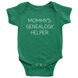 Genealogy Baby One-piece - Genealogist Baby Bodysuit - Cute Baby Shirt - Mommy's Genealogy Helper - Many Sizes And Colors