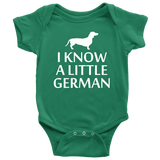 Dachshund Baby One-piece - Cute Dachshund Bodysuit - I Know A Little German - Cute Baby Gift - Dachshund Baby Present - Many Sizes, Colors