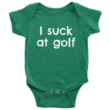 Funny Golf Baby One-piece - Golfer Baby Bodysuit - I Suck At Golf - Baby Shower or First Birthday - Many Sizes And Colors