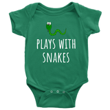 Cute Baby One-piece - Infant Bodysuit - Herpetology Baby Shirt - Plays With Snakes - Newborn Trough 24 Months Sizes - Many Colors Available