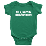 Cute Baby One-piece - Hydroponics Baby Shirt - Milk, Naps & Hydroponics - Many Sizes And Colors - Baby Gift Idea