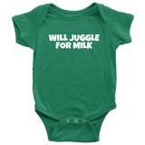 Funny Baby One-piece - Juggling Baby Shirt - Baby Juggler Bodysuit - Will Juggle for Milk - Many Sizes And Colors - All Cotton - Baby Shower