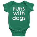 Dog Lover Baby Shirt - Animal Rescuer Baby One-piece - Runs With Dogs - Dog Adoption - Many Sizes And Colors - All Cotton