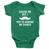Funny Mustache Baby Bodysuit - Funny Baby One-piece - Change My Diaper - Baby Shower or First Birthday - Many Sizes And Colors Available
