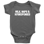 Cute Baby One-piece - Hydroponics Baby Shirt - Milk, Naps & Hydroponics - Many Sizes And Colors - Baby Gift Idea