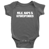 Cute Baby One-piece - Hydroponics Baby Shirt - Milk, Naps & Hydroponics - Many Sizes And Colors - Baby Gift Idea