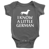 Dachshund Baby One-piece - Cute Dachshund Bodysuit - I Know A Little German - Cute Baby Gift - Dachshund Baby Present - Many Sizes, Colors