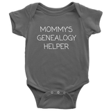 Genealogy Baby One-piece - Genealogist Baby Bodysuit - Cute Baby Shirt - Mommy's Genealogy Helper - Many Sizes And Colors