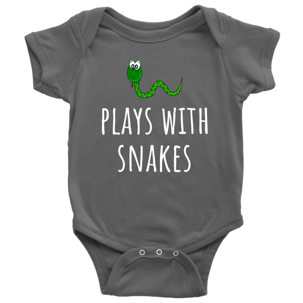 Cute Baby One-piece - Infant Bodysuit - Herpetology Baby Shirt - Plays With Snakes - Newborn Trough 24 Months Sizes - Many Colors Available