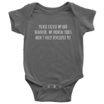 Funny Psychology Baby Shirt - Psychologist Baby One-piece - Excuse My Bad Behavior - Baby Shower Gift Idea - Many Sizes And Colors