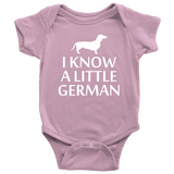 Dachshund Baby One-piece - Cute Dachshund Bodysuit - I Know A Little German - Cute Baby Gift - Dachshund Baby Present - Many Sizes, Colors