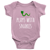 Cute Baby One-piece - Infant Bodysuit - Herpetology Baby Shirt - Plays With Snakes - Newborn Trough 24 Months Sizes - Many Colors Available
