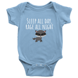 Cute Baby One-Piece - Funny Baby Shirt - Baby Shower Gift - Sleep All Day Rage All Night - Many Sizes And Colors Available - Baby Raccoon
