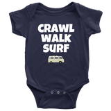 Cute Baby One-piece - Surfing Baby Shirt - Crawl Walk Surf - Gift For Baby Surfer - Many Sizes And Colors Available - All Cotton