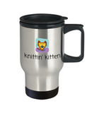 Cute Knitting Present - Cat Lover, Knitter Travel Mug - Knittin' Kitten