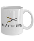 Gardener Gift Idea - Runs With Pruners - Gardening Coffee Mug