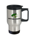 Give Peas A Chance - Funny Gift For Gardener, Vegetable Lover, Cook, Vegan - Gardening Travel Mug