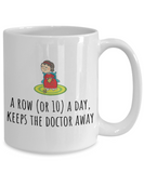 Knitting Gift Idea - Knitter Mug - Handicraft, Needlework Present - Row A Day Keeps The Doctor Away