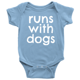 Dog Lover Baby Shirt - Animal Rescuer Baby One-piece - Runs With Dogs - Dog Adoption - Many Sizes And Colors - All Cotton