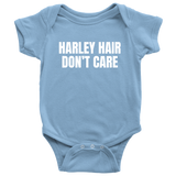 Funny Biker Baby Shirt - Motorcycle Rider Baby One-piece - Harley Hair Don't Care - Biker's Baby Gift - Many Sizes And Colors