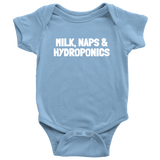 Cute Baby One-piece - Hydroponics Baby Shirt - Milk, Naps & Hydroponics - Many Sizes And Colors - Baby Gift Idea