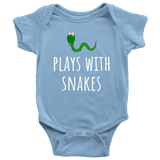 Cute Baby One-piece - Infant Bodysuit - Herpetology Baby Shirt - Plays With Snakes - Newborn Trough 24 Months Sizes - Many Colors Available