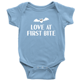 Cute Halloween Baby Shirt - Creepy Baby One-piece - Spooky Baby Bodysuit - Love At First Bite - Many Sizes And Colors - Halloween Baby Gift