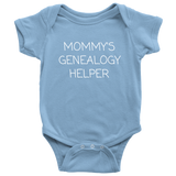 Genealogy Baby One-piece - Genealogist Baby Bodysuit - Cute Baby Shirt - Mommy's Genealogy Helper - Many Sizes And Colors