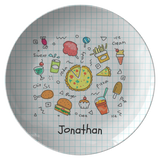 Personalized Plate For Kids - Cute Doodle Plate - Pizza, Burger, Ice Cream, Fries Plate - Birthday Gift for Kids - Cute Kids Present