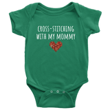 Cute Baby One-Piece - Embroidery Baby Shirt - Cross-Stitching With My Mommy - Custom Text Available - Many Sizes And Colors In Store