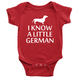 Dachshund Baby One-piece - Cute Dachshund Bodysuit - I Know A Little German - Cute Baby Gift - Dachshund Baby Present - Many Sizes, Colors