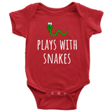 Cute Baby One-piece - Infant Bodysuit - Herpetology Baby Shirt - Plays With Snakes - Newborn Trough 24 Months Sizes - Many Colors Available