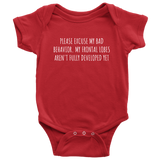 Funny Psychology Baby Shirt - Psychologist Baby One-piece - Excuse My Bad Behavior - Baby Shower Gift Idea - Many Sizes And Colors