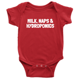 Cute Baby One-piece - Hydroponics Baby Shirt - Milk, Naps & Hydroponics - Many Sizes And Colors - Baby Gift Idea
